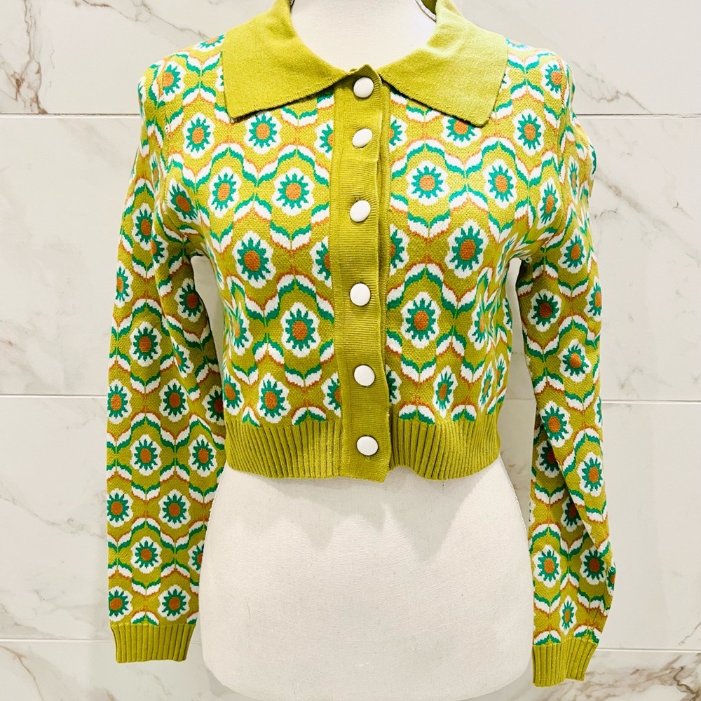 Vibrant Green Patterned Women's Cardigan
